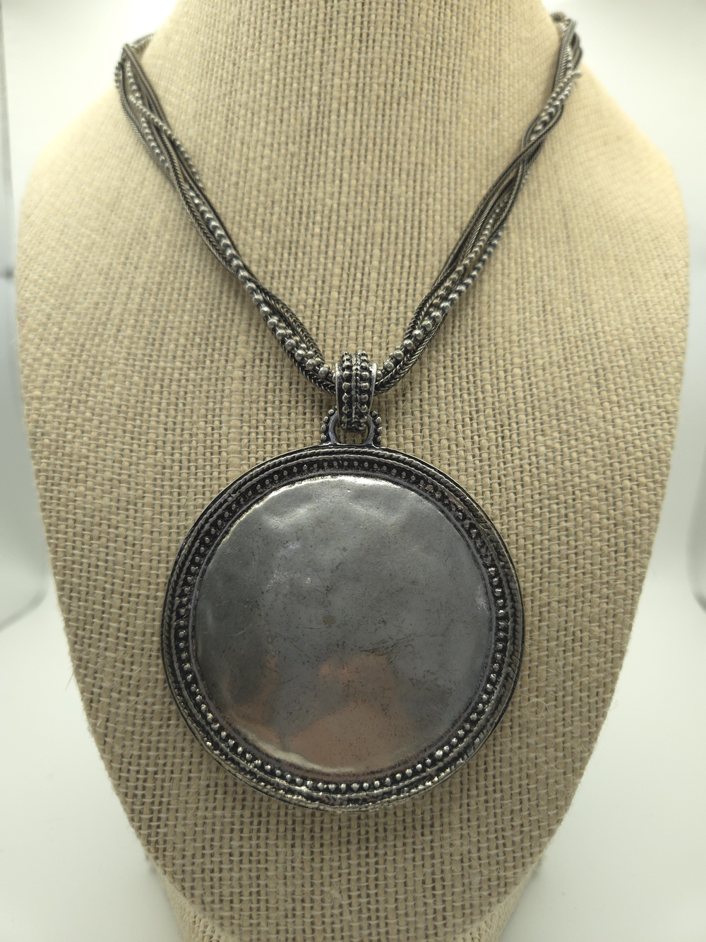 Chico's Silver-Tone Round Pendant Multi-Strand  Necklace Bali Artisan Sculptural